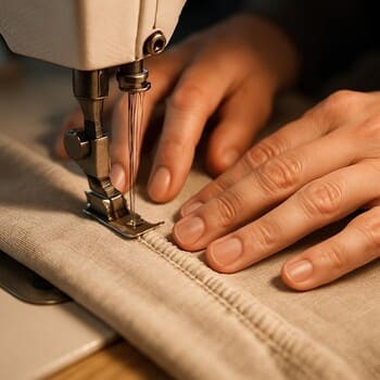 Dikiş makinesinde perde kenarını diken usta elleri