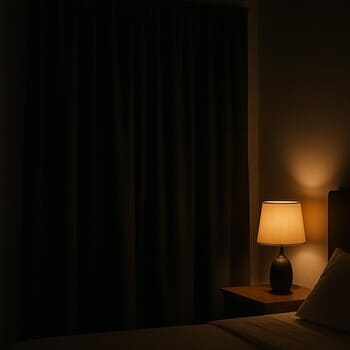 Yatak odasında blackout perde ile karanlık sahne