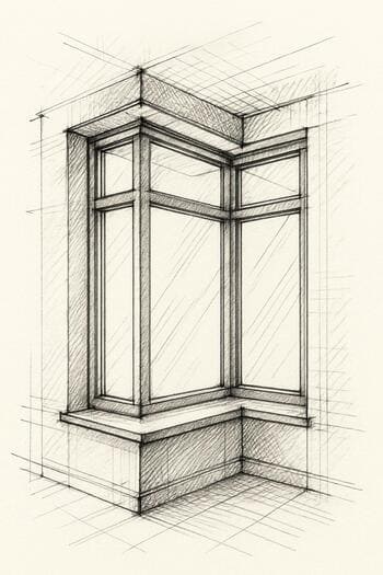 Köşe pencerede rayın köşeyi döndüğü plan detayı