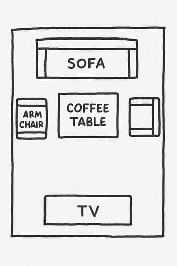 Oda planında pencere ve mobilya yerleşimi eskizi