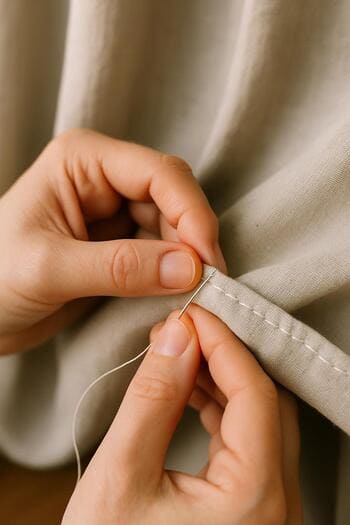 Perde etek ucunu elde temizleyen usta detayı